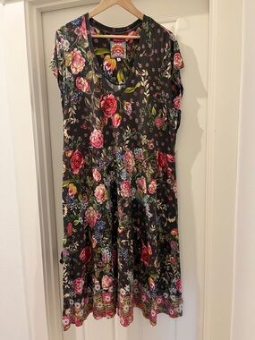 Johnny Was Black Midi Dress with Floral Print